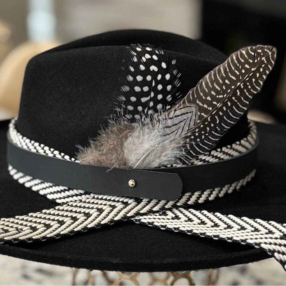 Lack of Color Black Wool Fedora with Custom Hat Band Size Small - Picture 2 of 8